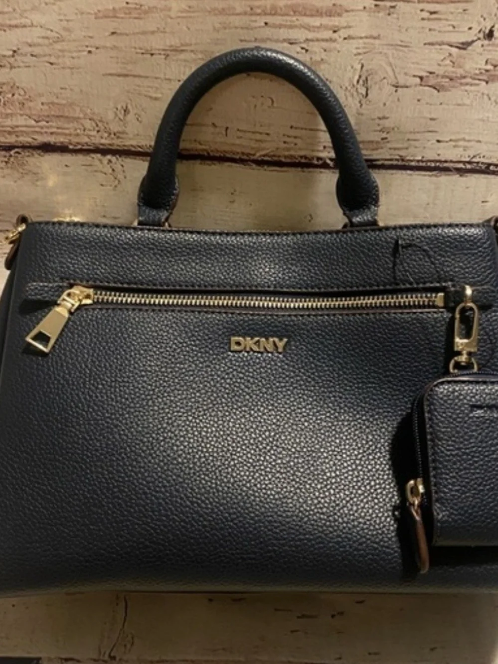 DKNY Navy Pebbled Leather Satchel